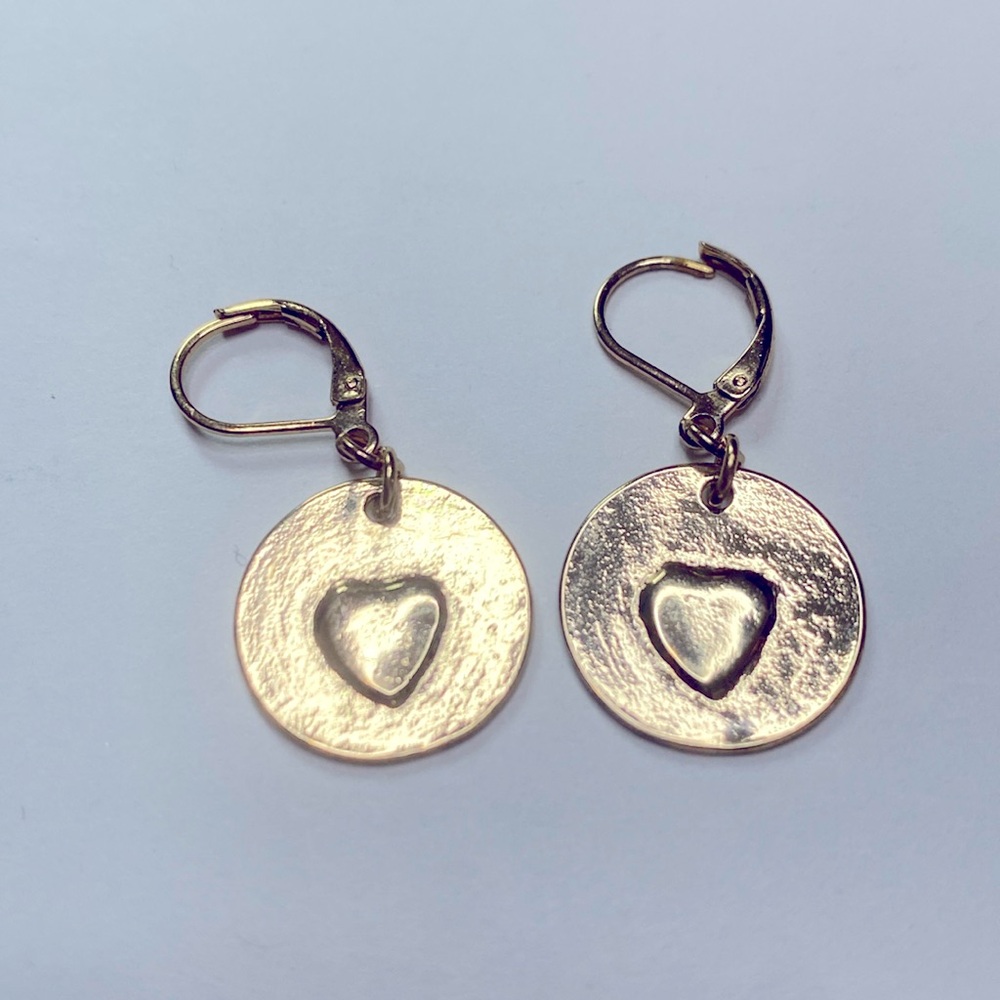 Boho Style Heart Indent Disc Coin Dangly Earrings